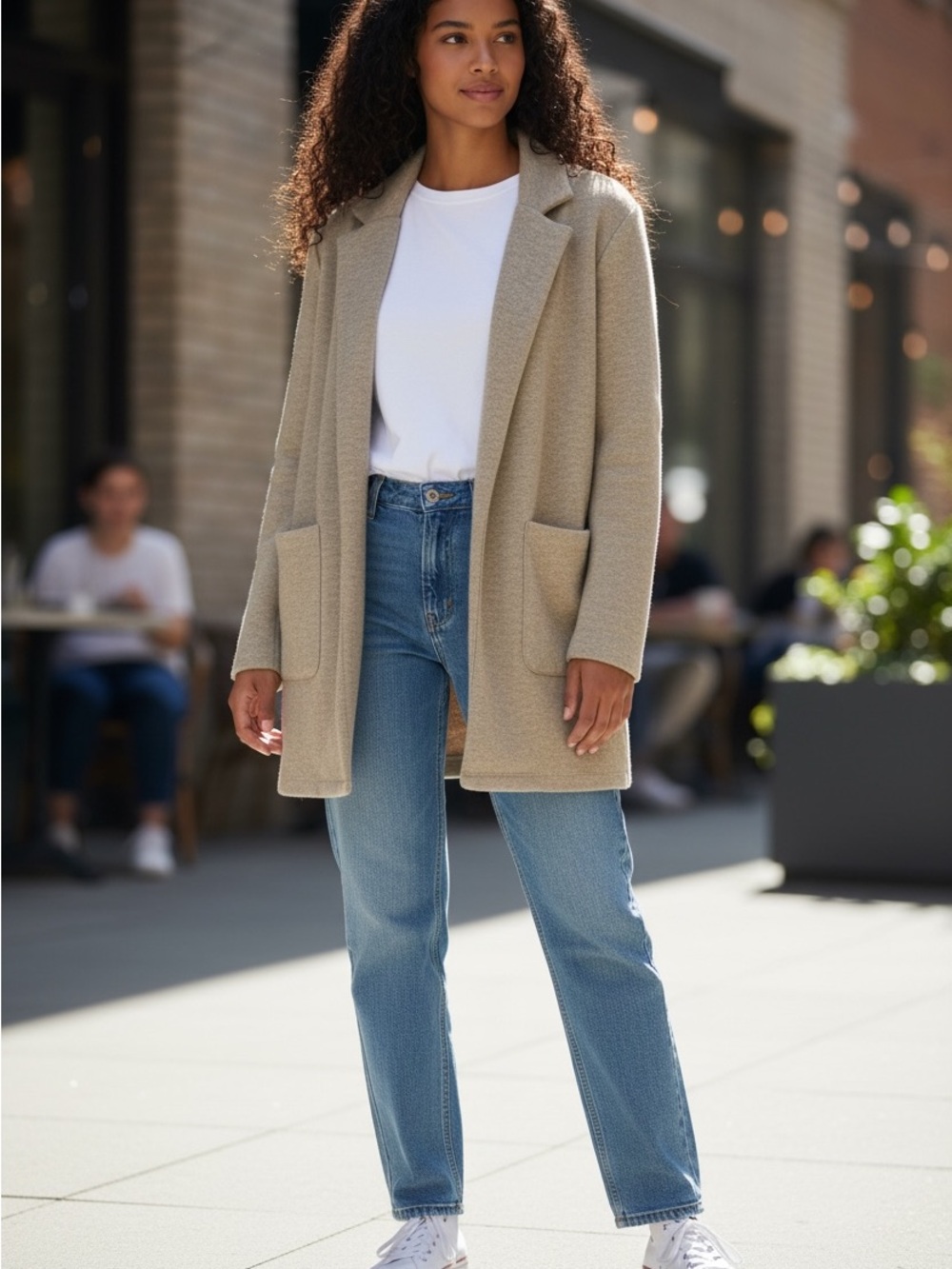 Open-Front Taupe Blazer Jacket - Women's